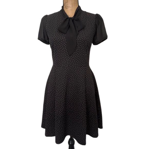 Smak Parlour Dresses & Skirts - NWT Smak Parlour Fit & Flare Dress Black Polka Dot Puff Sleeve Retro Size Medium
